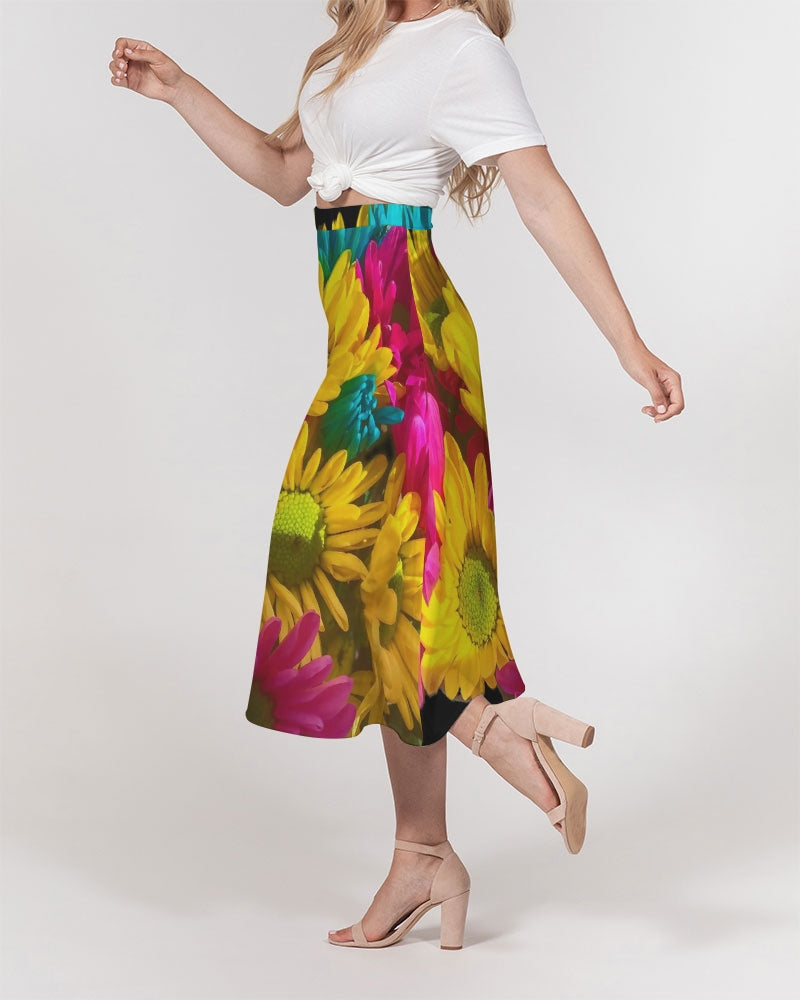 Bright Spring Daisies Women's A-Line Midi Skirt