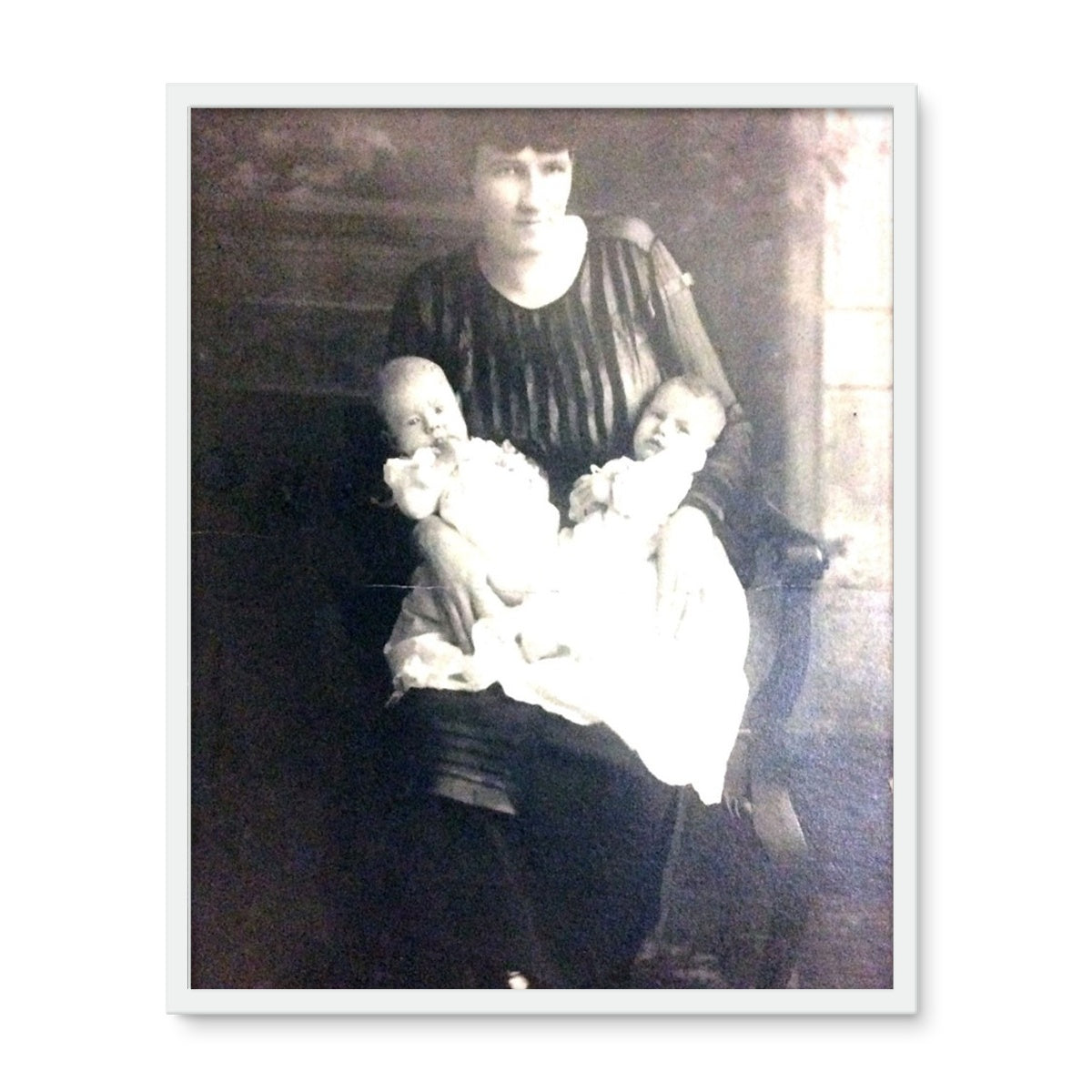 Early 1900s Mother and Twins Framed Photo Tile