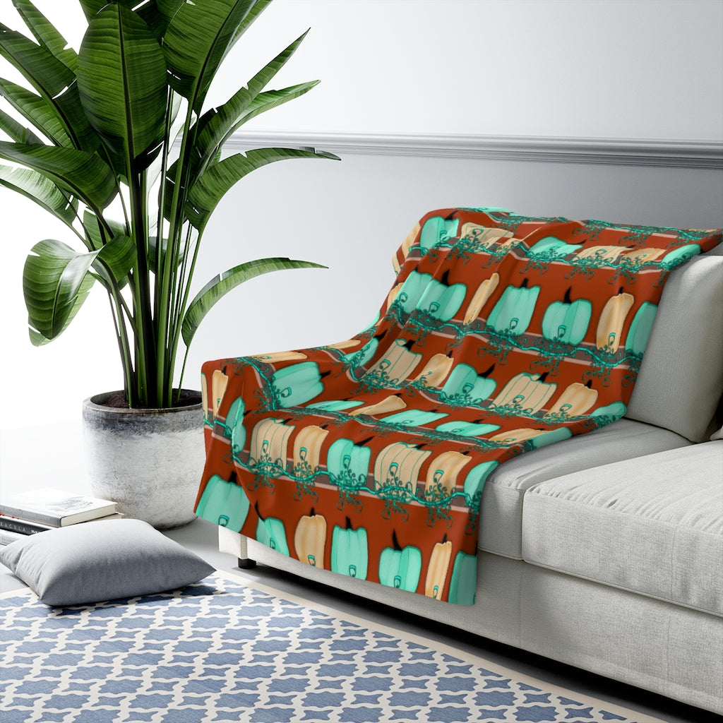 Blue Green Pumpkins Sherpa Fleece Blanket