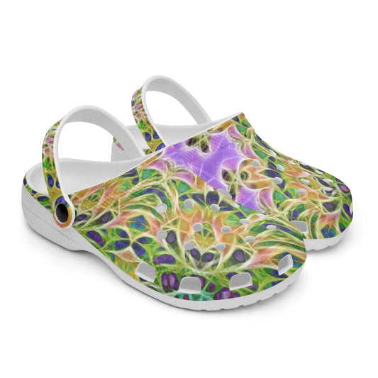 Green and Purple Kaleidoscope 413. All Over Printed Clogs