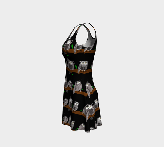 Cute Owls Pattern Flare Dress