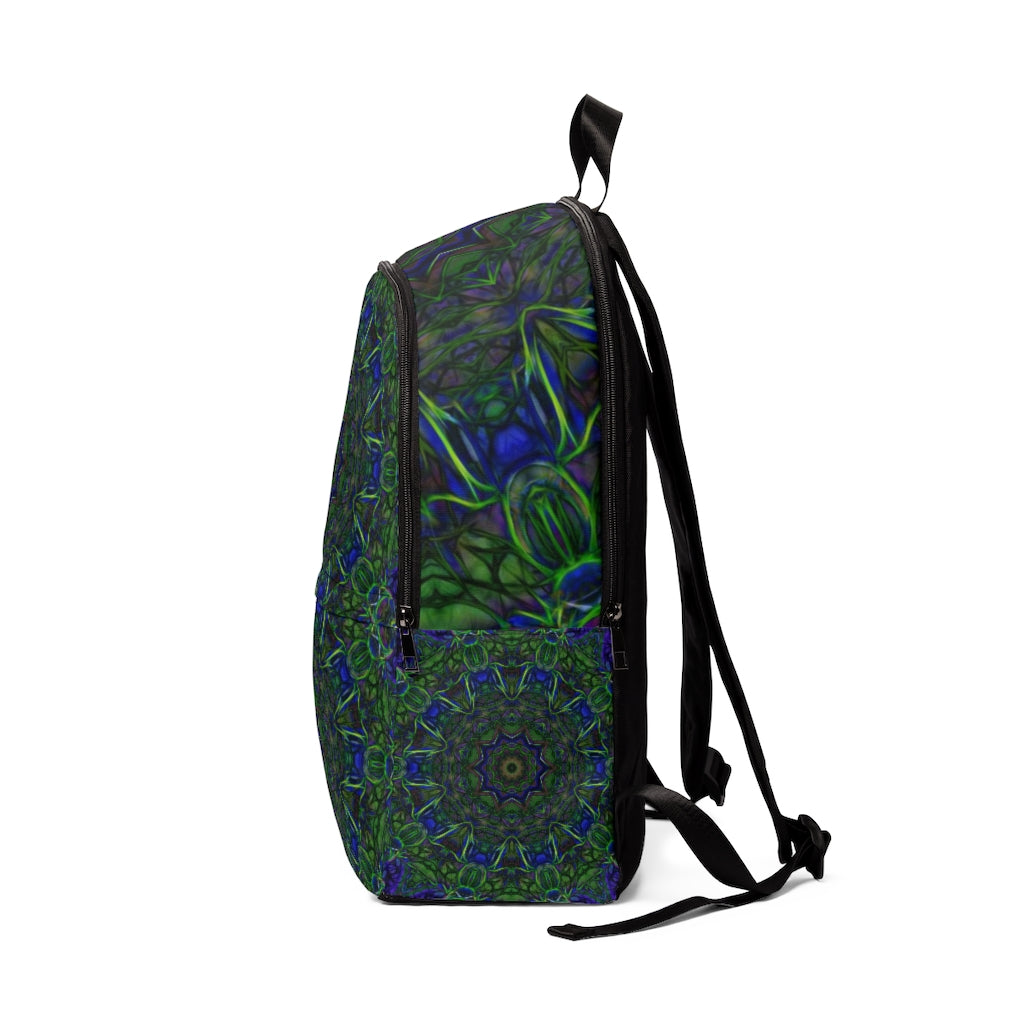 Blue Green Ribbon Kaleidoscope Unisex Fabric Backpack