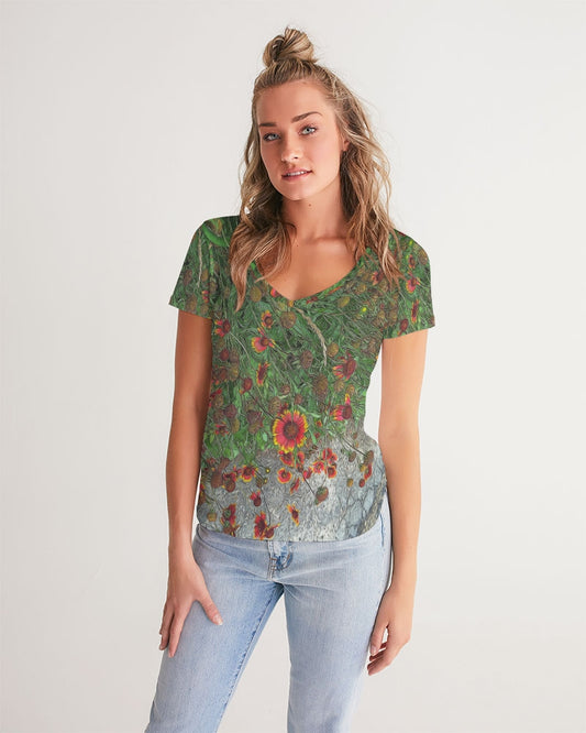 Orange Flower Garden Women's V-Neck Tee