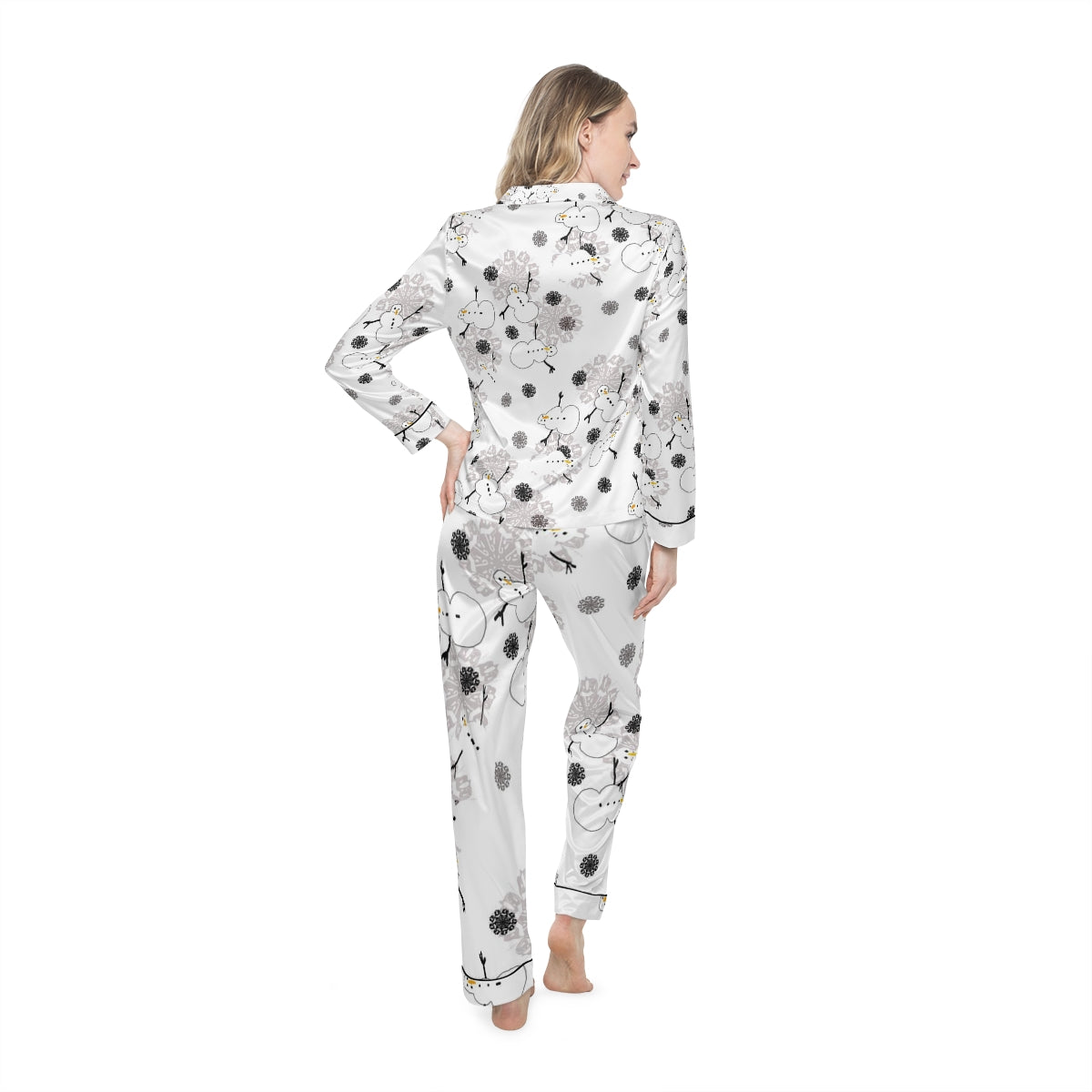 Snowman Pattern Women's Satin Pajamas (AOP)