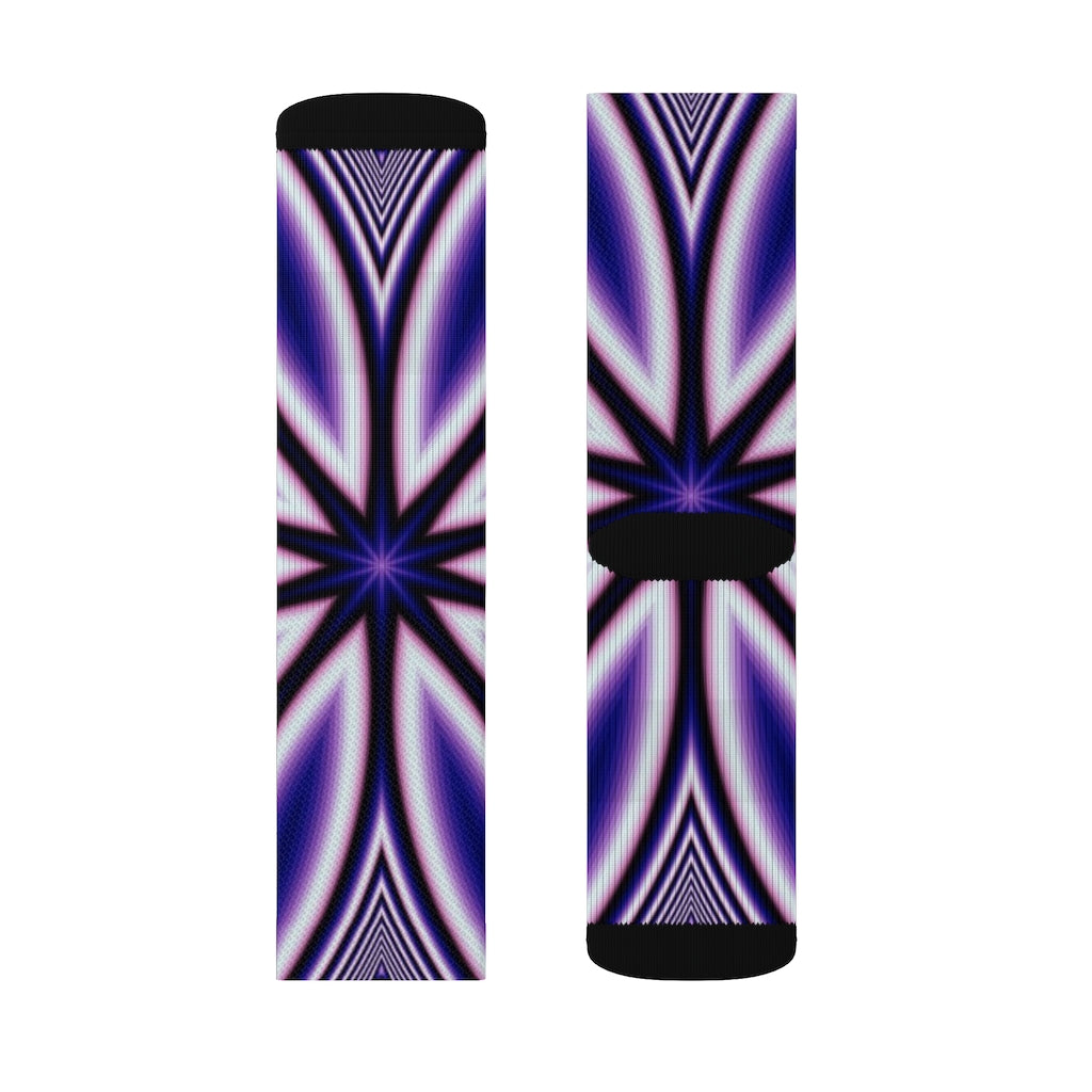 Blue Fractal Flower Kaleidoscope Sublimation Socks