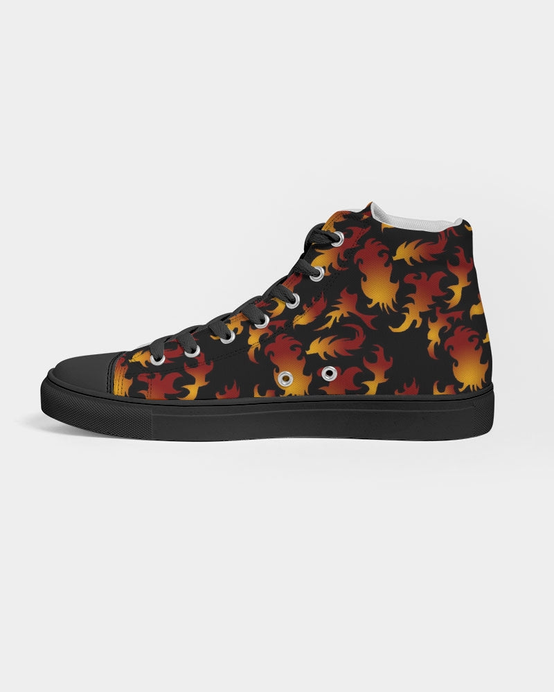 Abstract Flames Pattern  Men's Hightop Canvas Shoe - Black