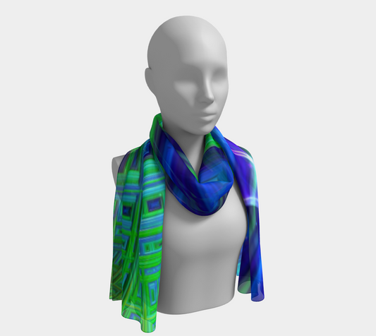 Green Blue Square Fractal Long Scarf