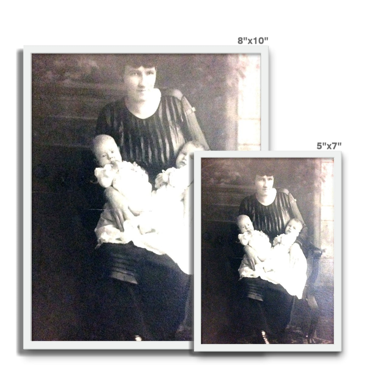 Early 1900s Mother and Twins Framed Photo Tile