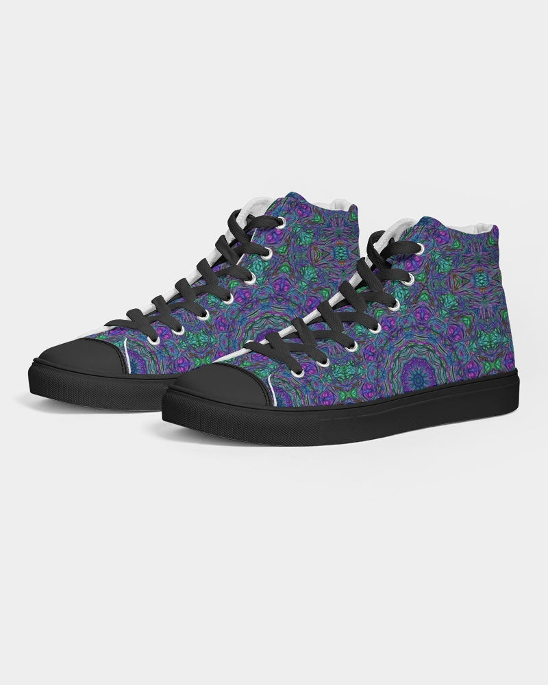 Blue Green Purple Kaleidoscope Women's Hightop Canvas Shoe - Black