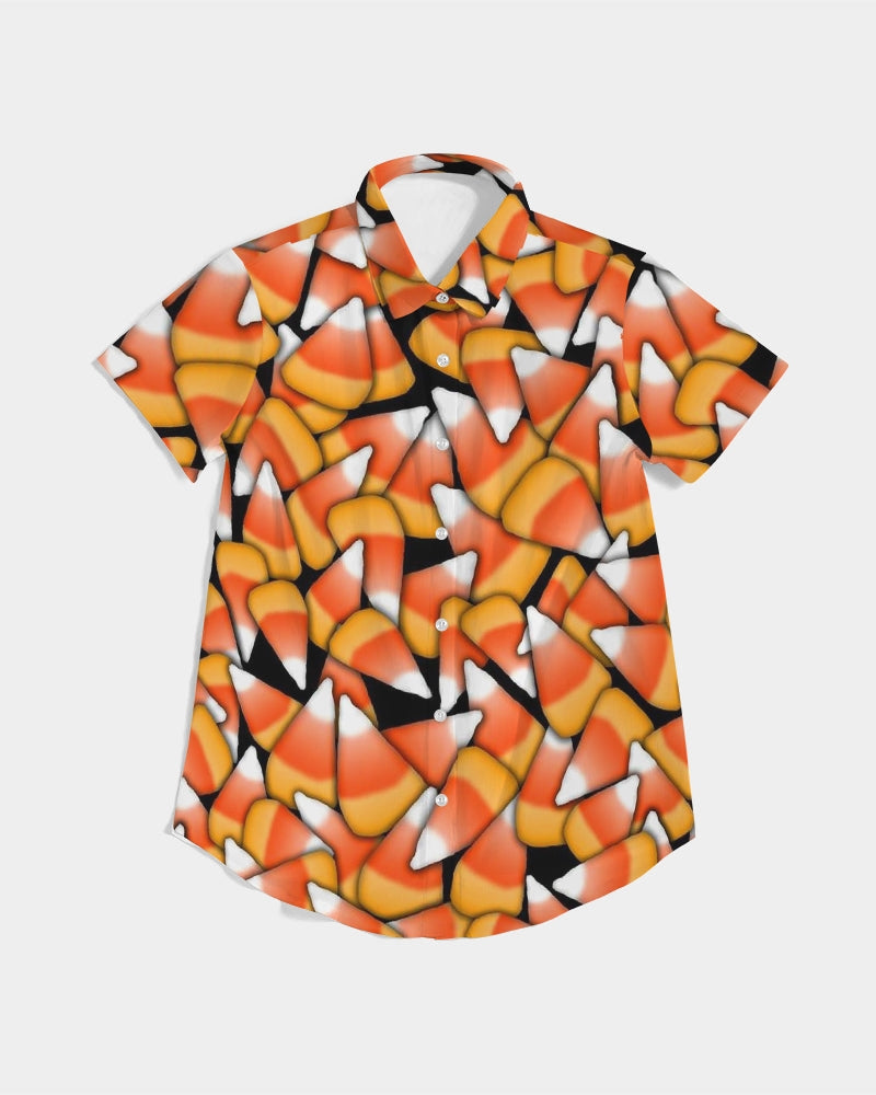 Candy Corn Pattern Women's Short Sleeve Button Up
