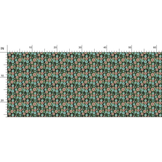 Earthy Peach and Turquoise Flower Pattern Fabric