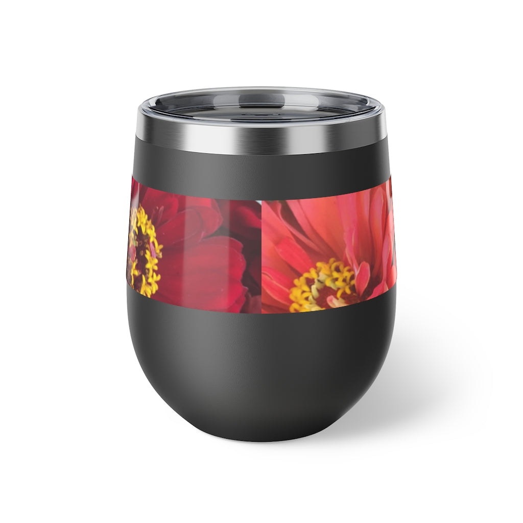 Peach and Pink Zinnias Copper Vacuum Insulated Cup, 12oz