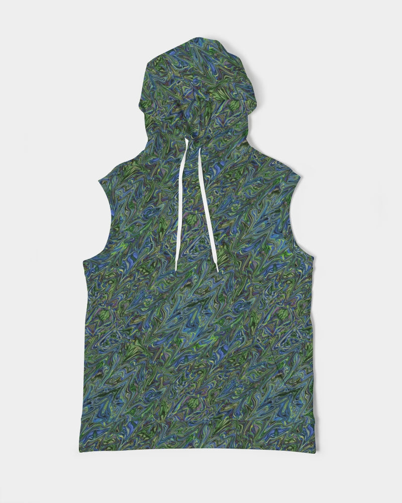 Blue Green Liquid Marbling Men's Premium Heavyweight Sleeveless Hoodie