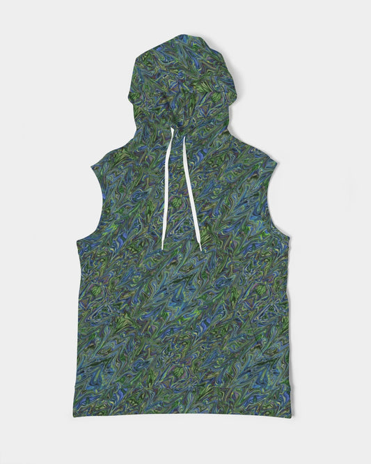 Blue Green Liquid Marbling Men's Premium Heavyweight Sleeveless Hoodie