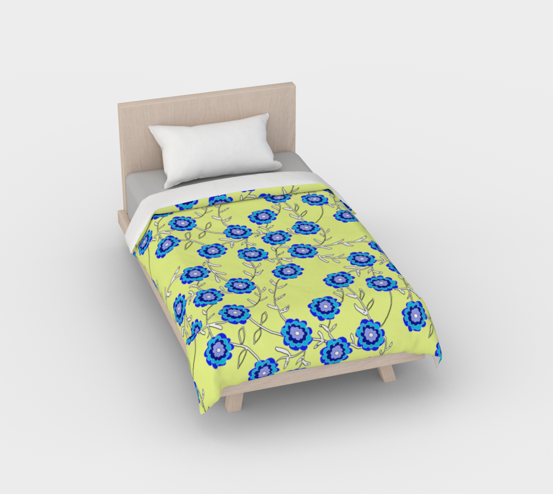 Blue Flowers On Yellow Duvet Cover