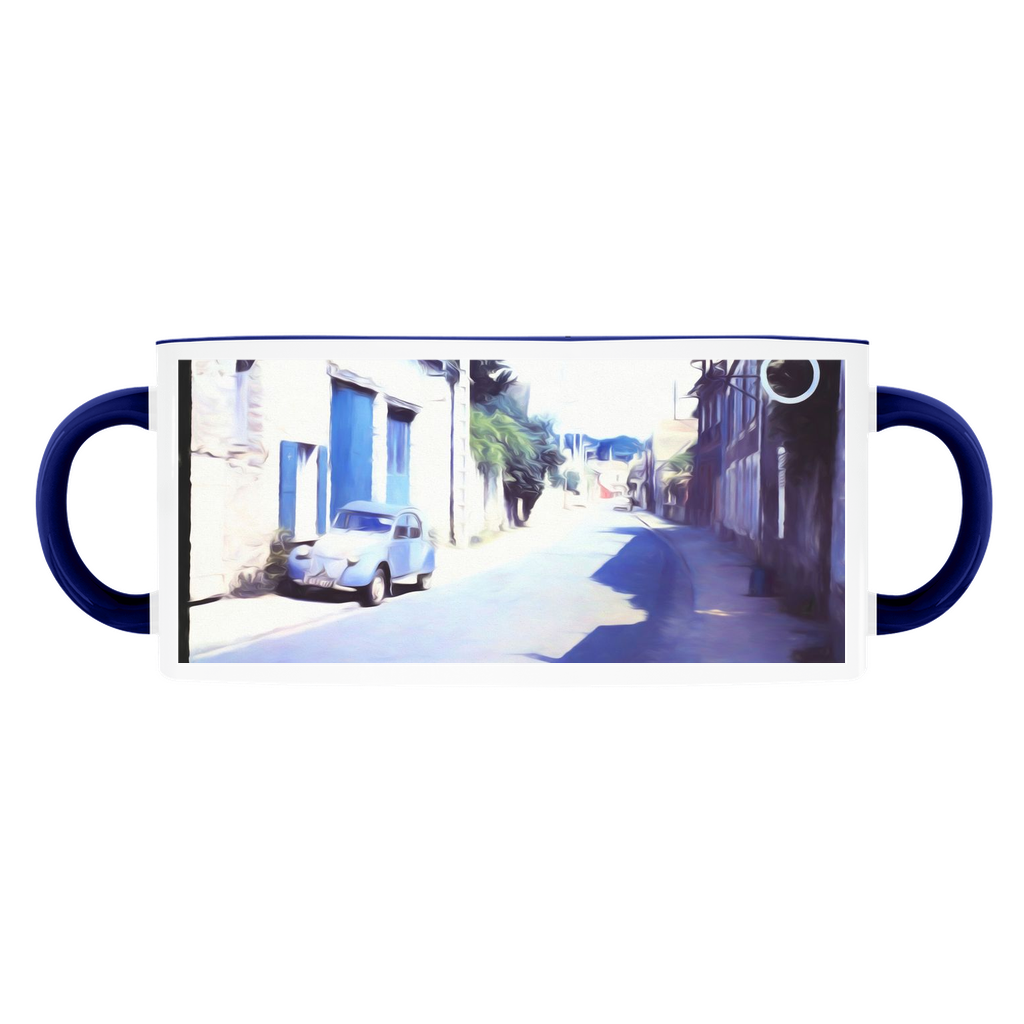 Vintage Travel Blue Car On The Street Accent Mugs