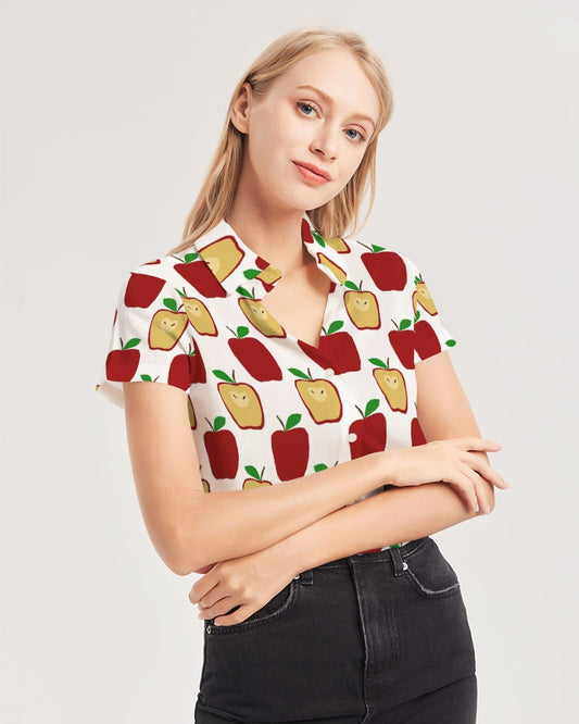 Apple Polkadots Women's Short Sleeve Button Up
