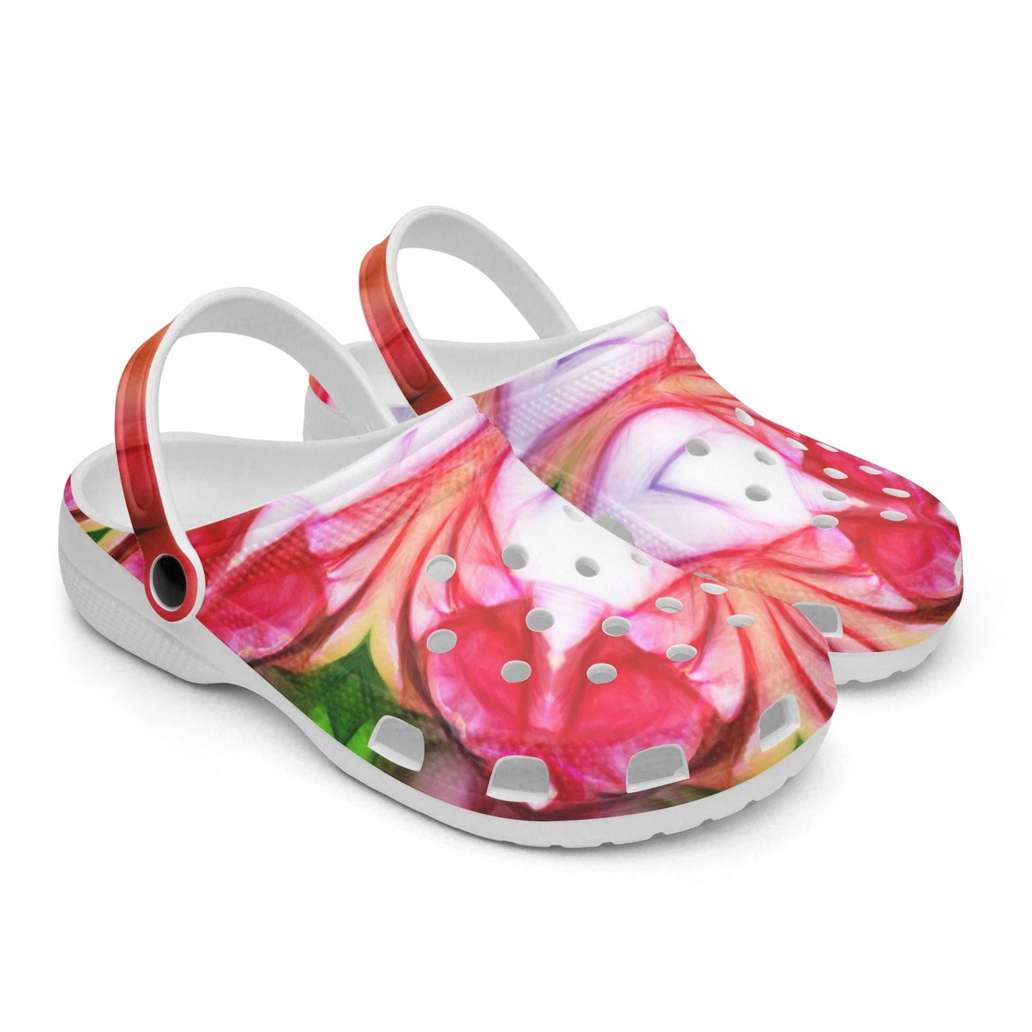 Peachy pink Flower Kaleidoscope 413. All Over Printed Clogs