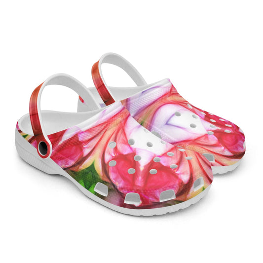 Peachy pink Flower Kaleidoscope 413. All Over Printed Clogs