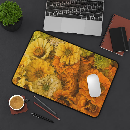 Yellow Zinnias Desk Mat