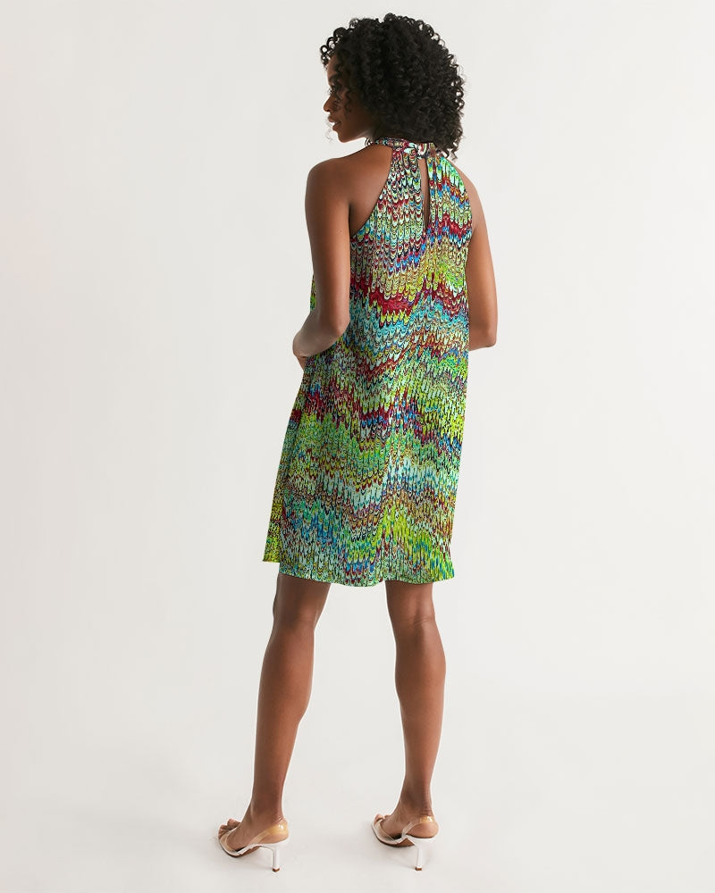 Cool Green Marbled Women's Halter Dress