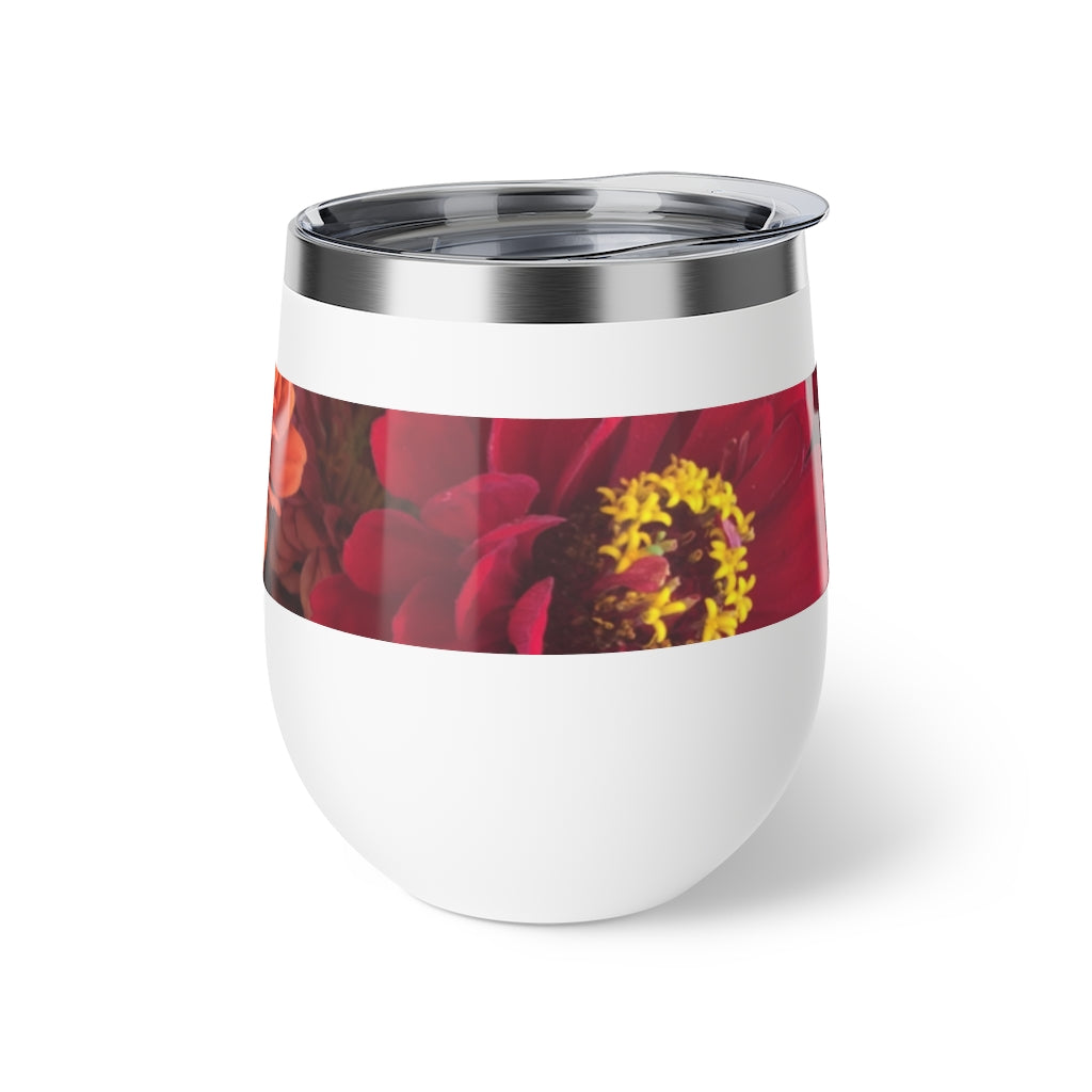 Peach and Pink Zinnias Copper Vacuum Insulated Cup, 12oz