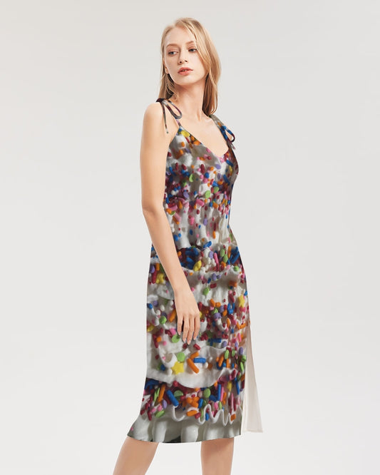 Rainbow Sprinkles On Whipped Cream Women's Tie Strap Split Dress
