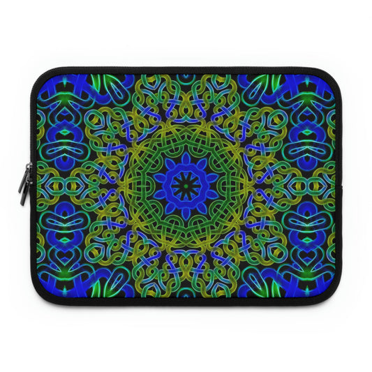 Blue Green Celtic Knot Pattern Laptop Sleeve