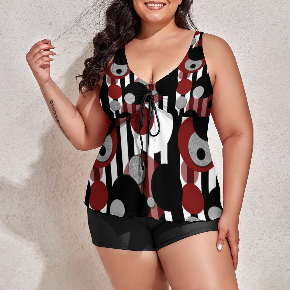 Black White Stripes Dots Custom Women's Plus Size Two Piece Swimsuit Stylish Swimwear