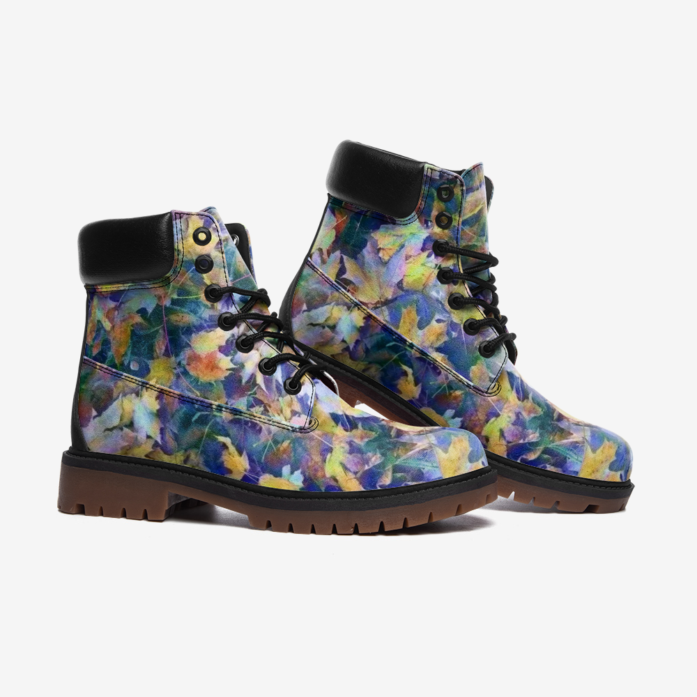 Blue Fall Leaves Casual Leather Lightweight boots TB