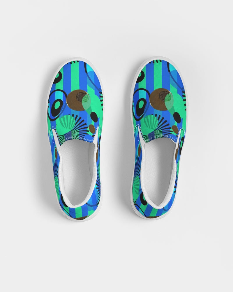 Blue Green Stripes and Dots Women's Slip-On Canvas Shoe