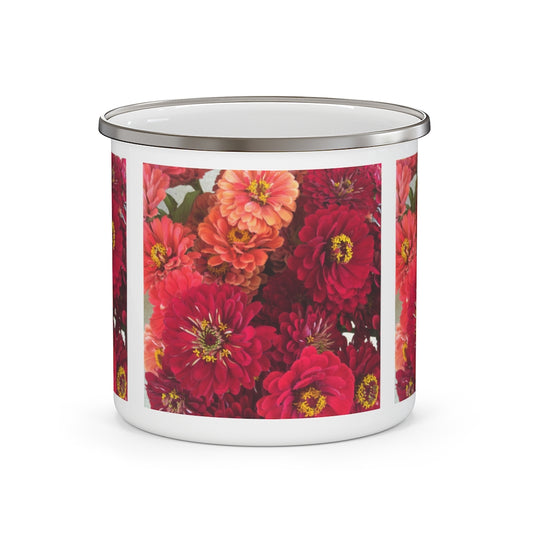 Peach and Pink Zinnias Enamel Camping Mug