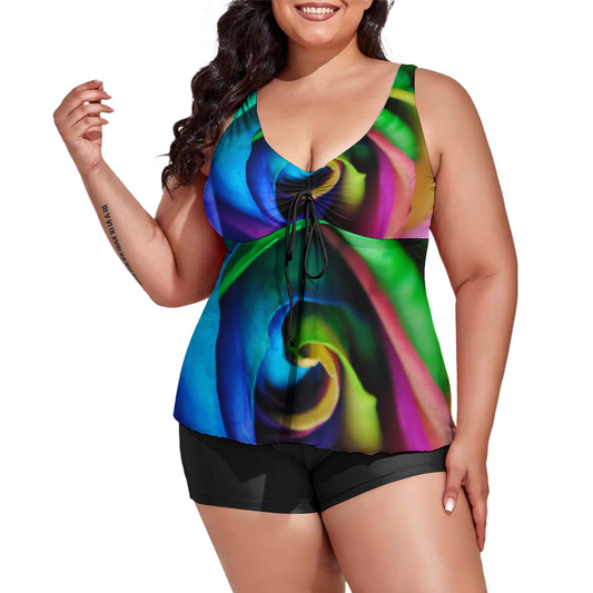 Rainbow Rose 17 Custom Women's Plus Size Two Piece Swimsuit Stylish Swimwear