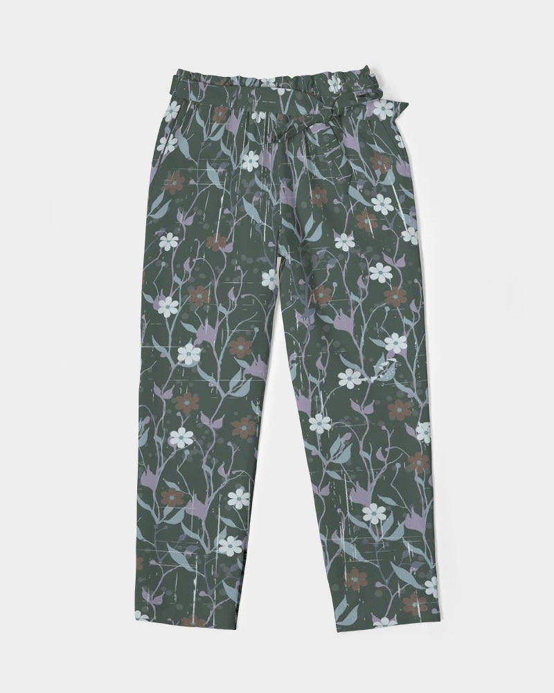 Violets On Gray Women's Belted Tapered Pants