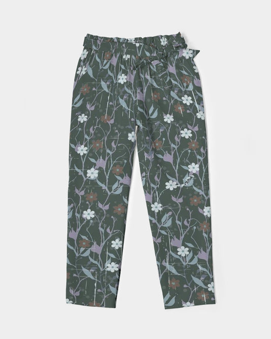 Violets On Gray Women's Belted Tapered Pants