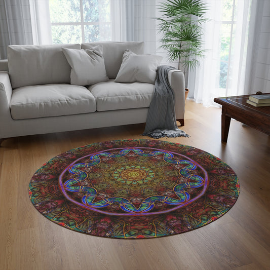 Blue Pink Windy Abstract Round Rug