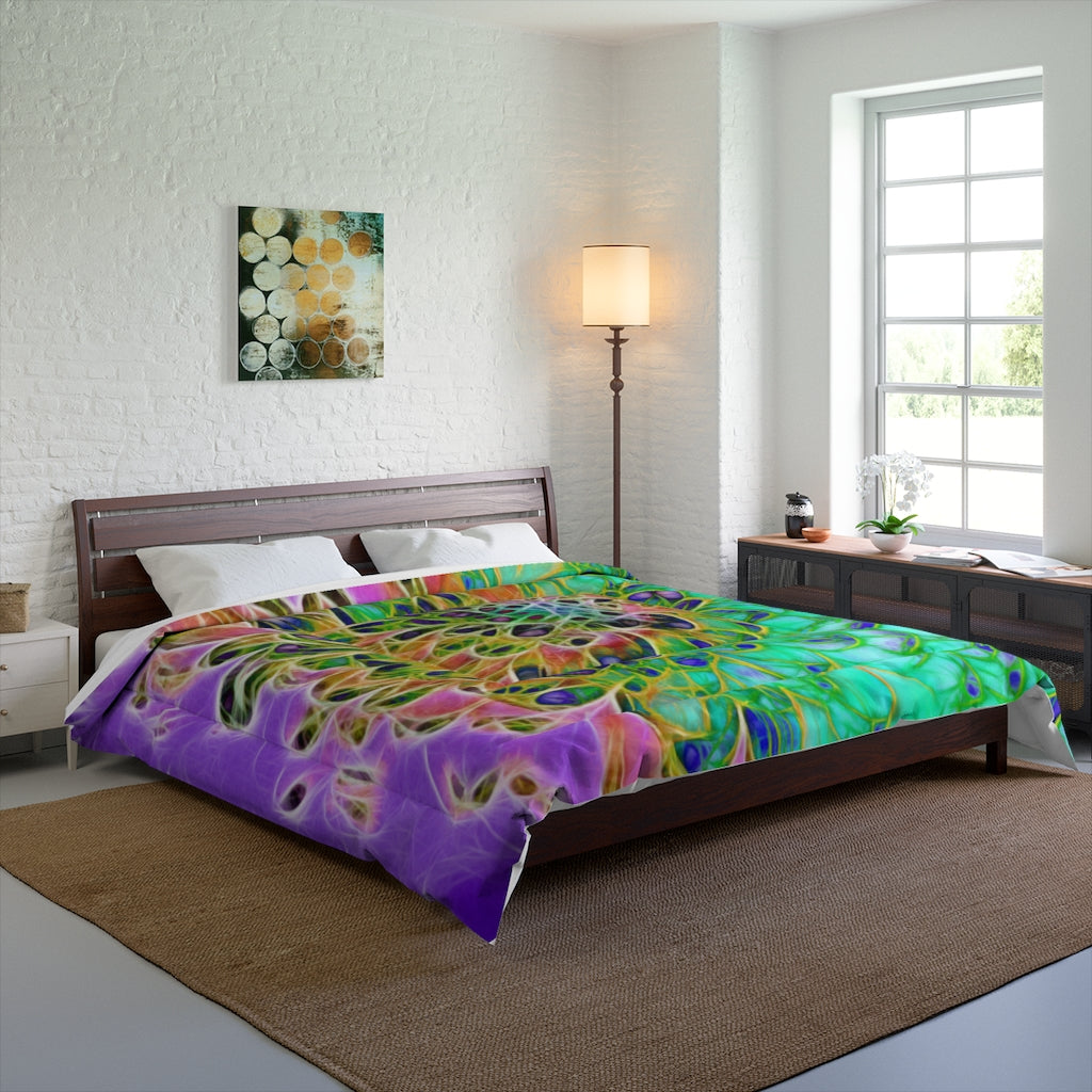 Abstract Peacock Chrysanthemum Comforter