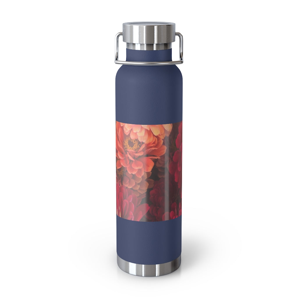 Peach and Pink Zinnias 22oz Vacuum Insulated Bottle