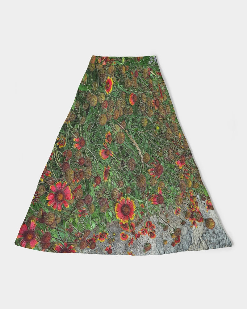 Orange Flower Garden Women's A-Line Midi Skirt