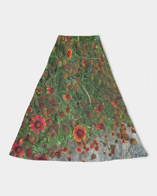 Orange Flower Garden Women's A-Line Midi Skirt