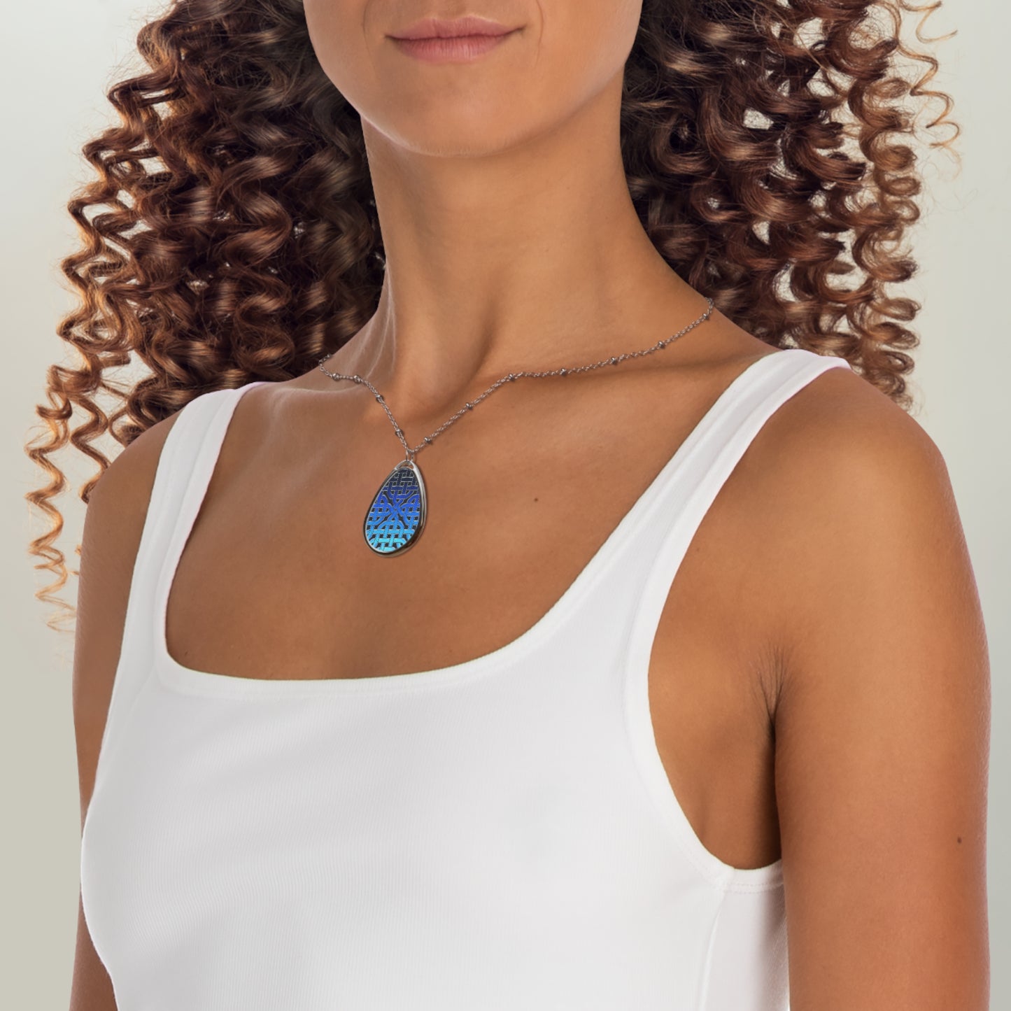 Blue Glass Celtic Knot Oval Necklace