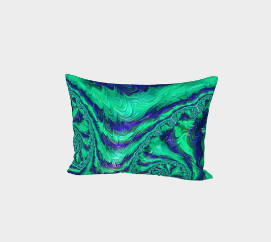 Blue Green Liquid Stripes Fractal Bed Pillow Sham