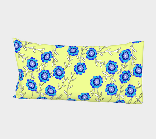Blue Flowers On Yellow Bed Pillow Sleeve