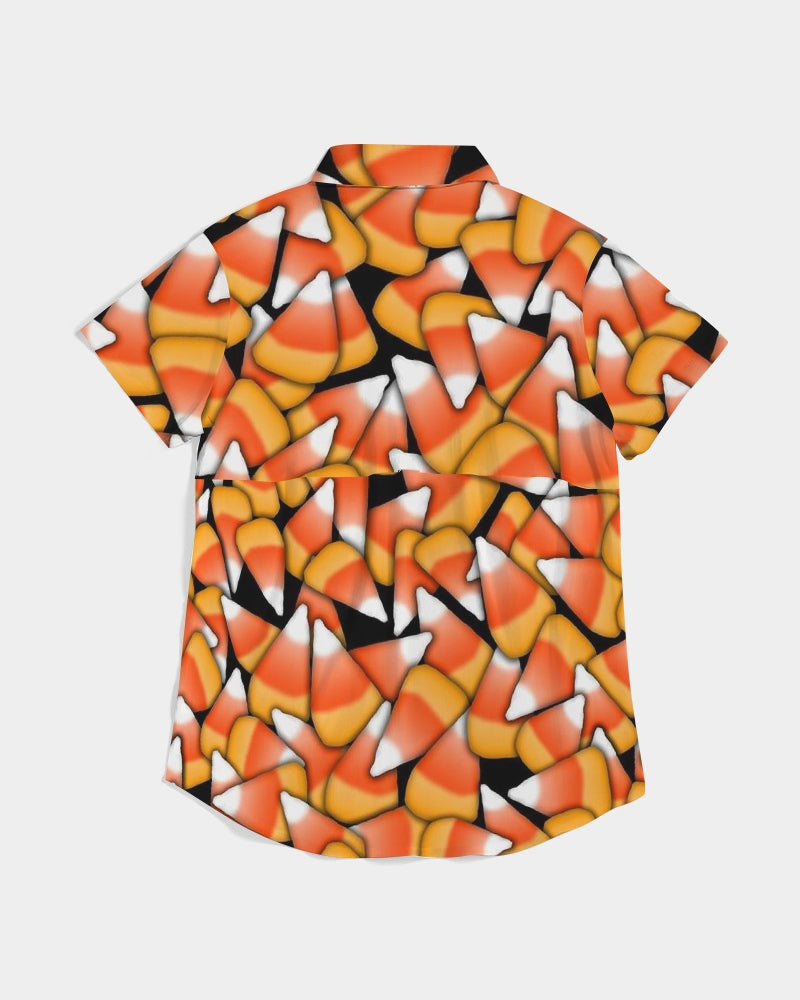 Candy Corn Pattern Women's Short Sleeve Button Up