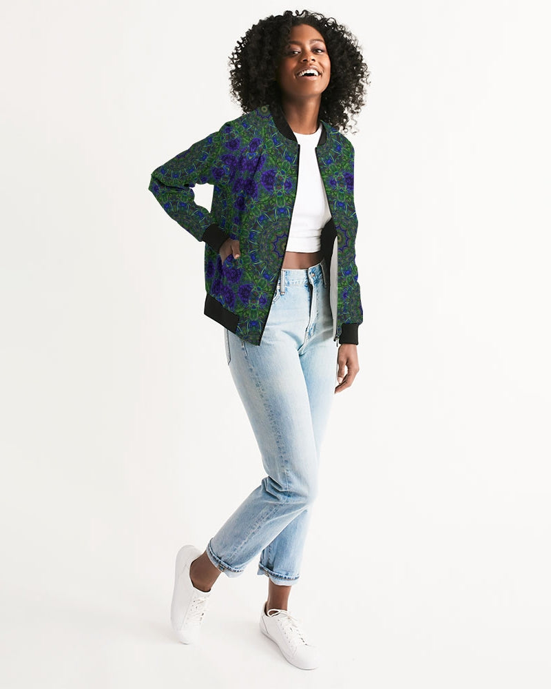 blue Green Ribbon Kaleidoscope Women's Bomber Jacket