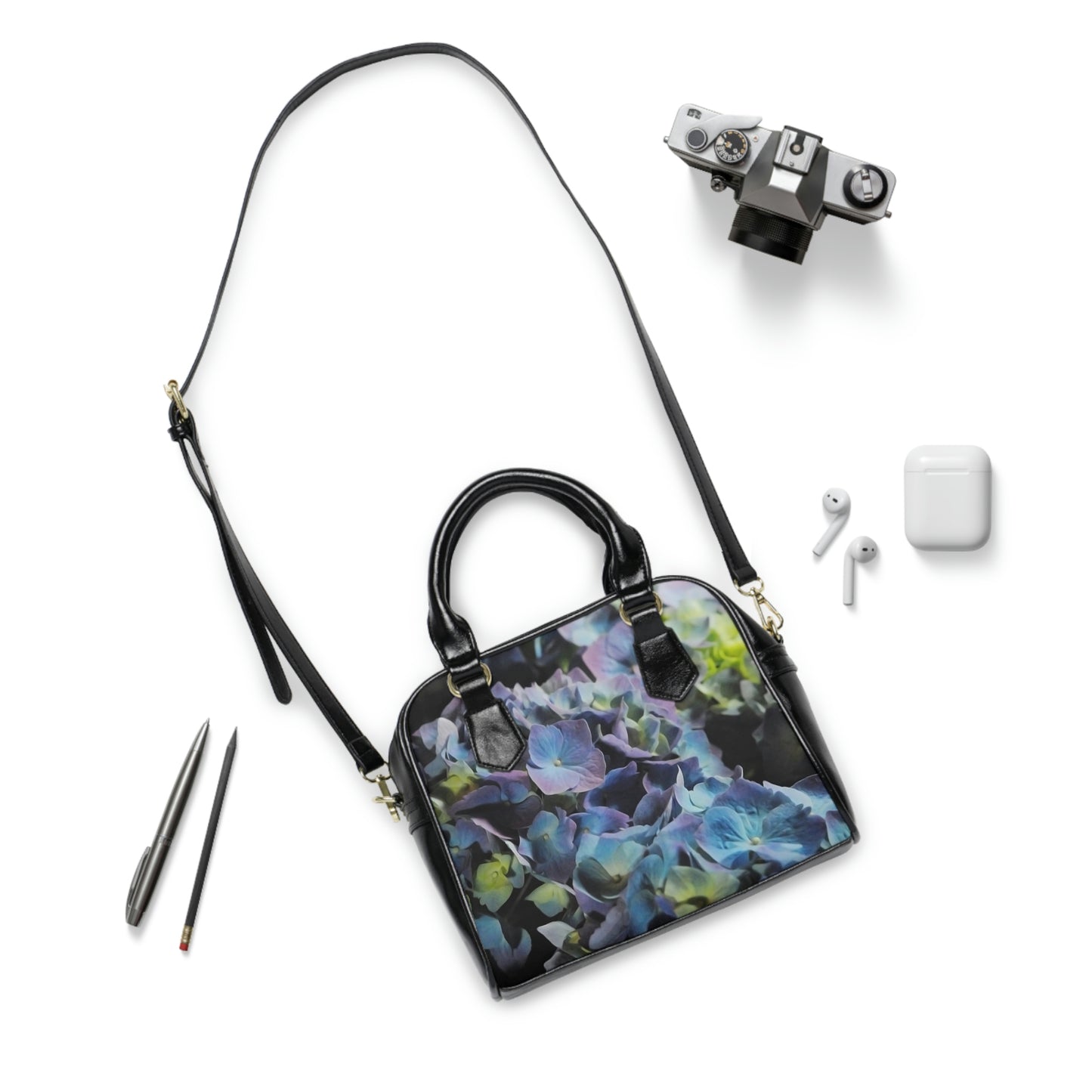 Blue and Purple Hydrangea Shoulder Handbag