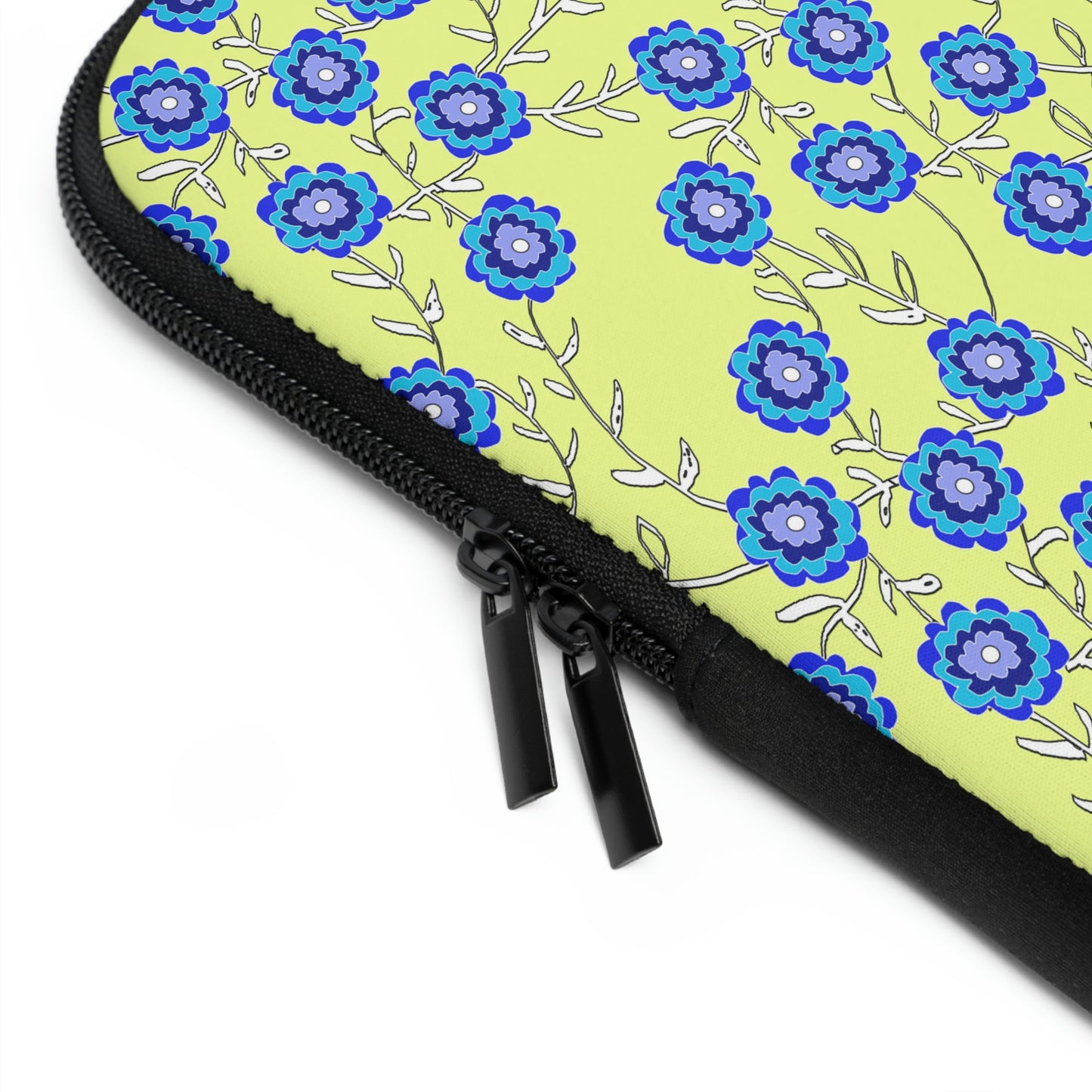 Blue Flowers On Yellow Laptop Sleeve
