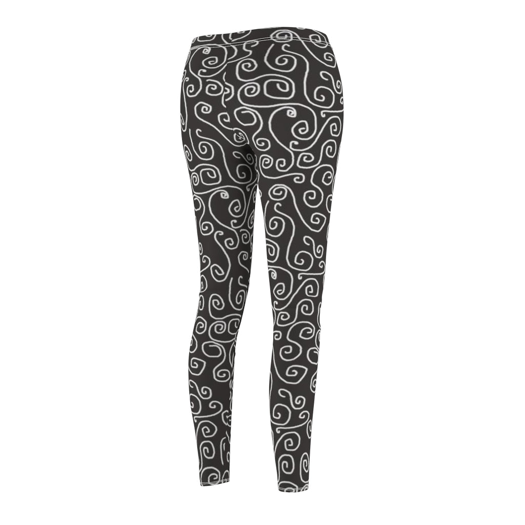 White Swirls On Gray Women's Cut & Sew Casual Leggings