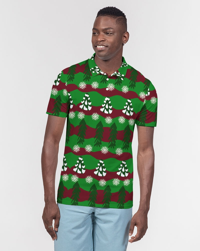 Snowy Evergreen Pattern Men's Slim Fit Short Sleeve Polo