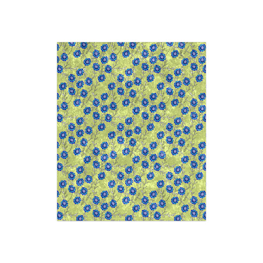 Blue Flowers on Yellow Crushed Velvet Blanket